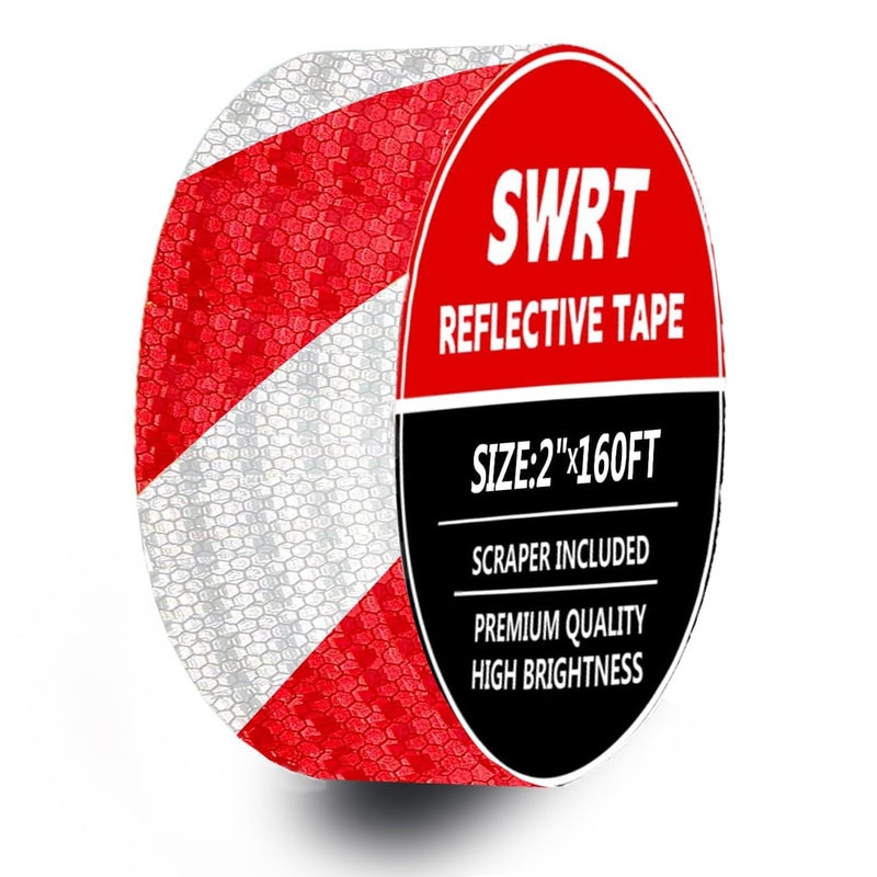 SWRT 2 Inch X 160 FT Reflective Tape Outdoor Waterproof Red & White Reflective Strong Adhesive Caution Hazard Warning Reflector Conspicuity Tape for Trailer Sign - Image 1